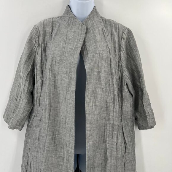 Eileen Fisher L Minimalist Crinkle Jacket 3/4 Sleeve Mandarin Collar Linen Blend - Picture 13 of 14